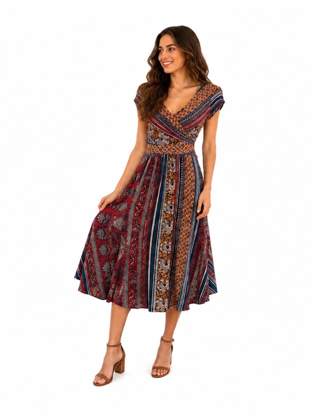 Maeve (Anthropologie) Striped & Floral Boho PullOver Midi Dress Sz Xs